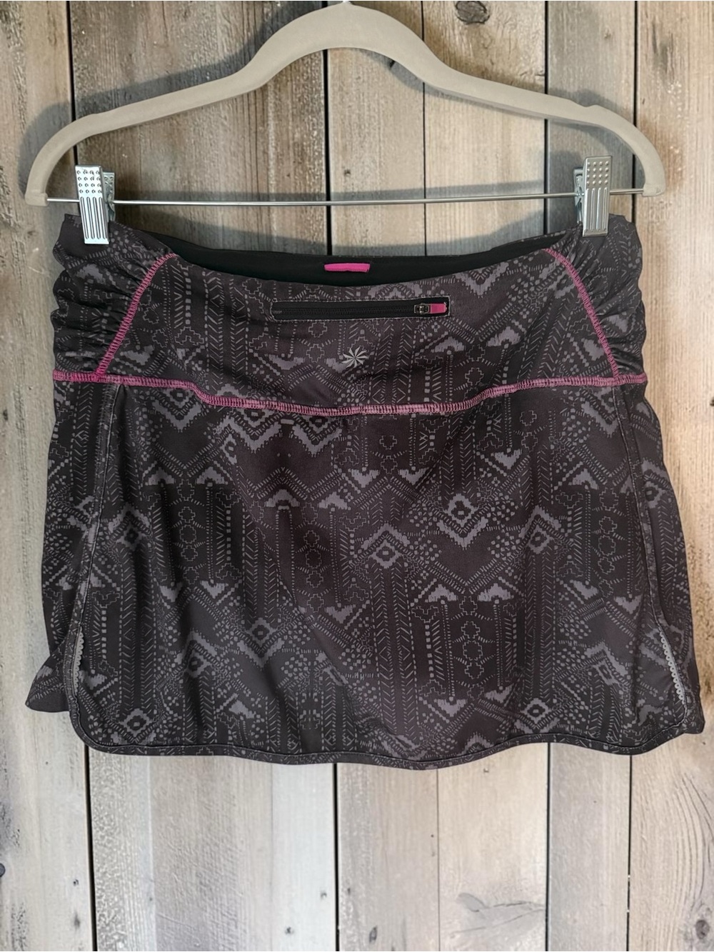 Athleta Skort Medium Black Gray Print Built-In Shorts Athletic Skirt